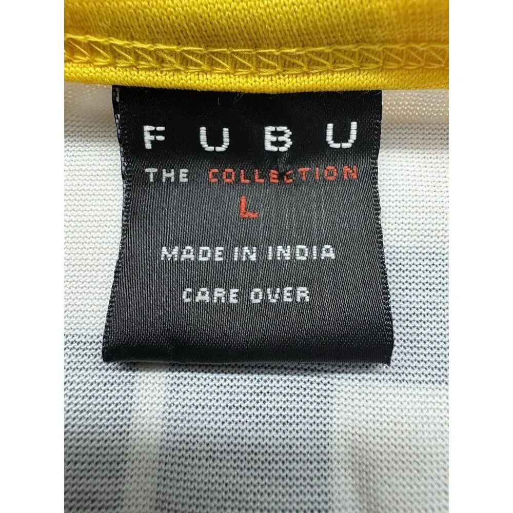 Vintage FUBU Jersey Mens L Yellow Blue 05 Basketball Tank Top Y2K‎ 90s Hip Hop